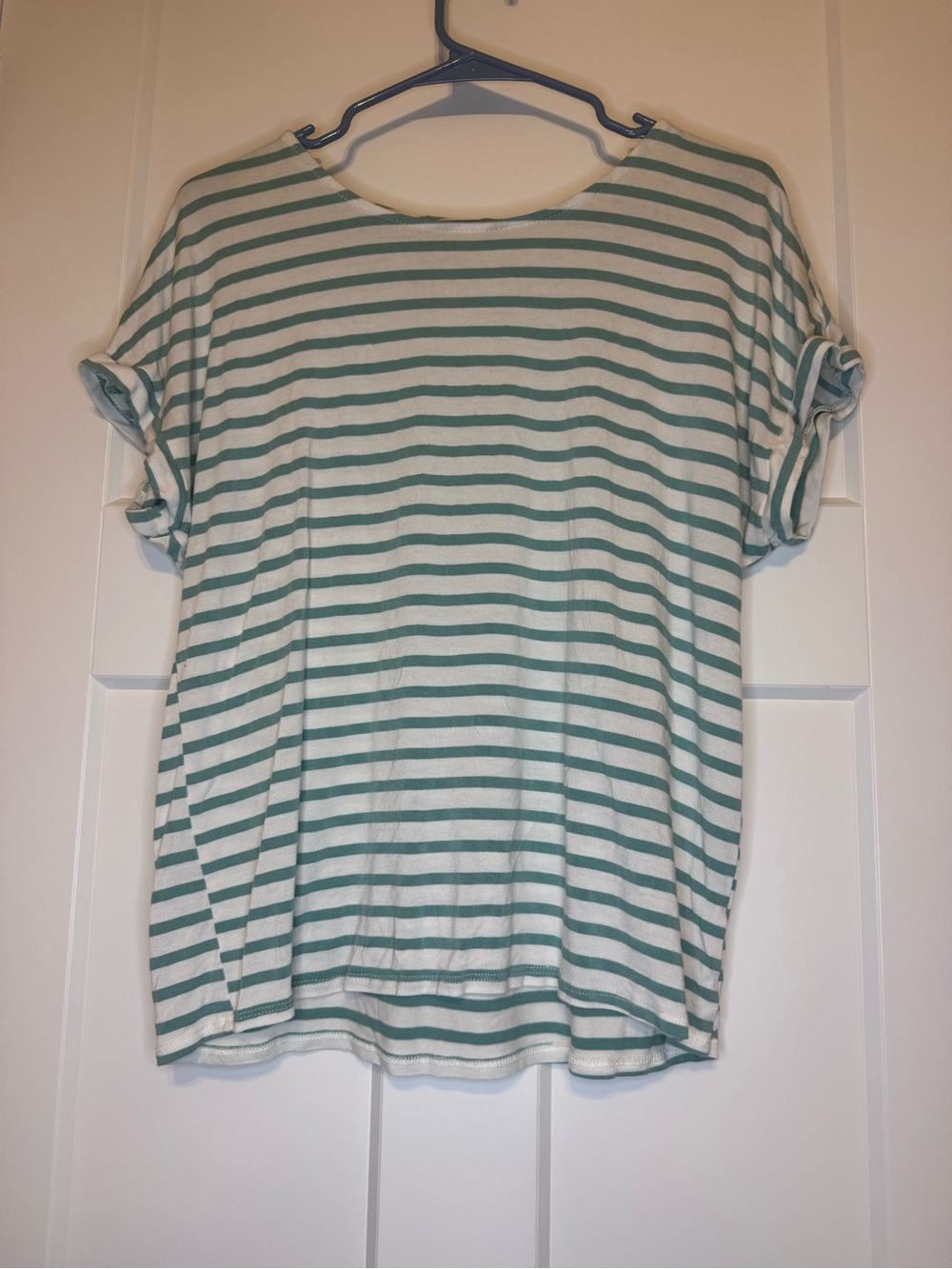 Green Envelope Striped Tee in Mint Green and White